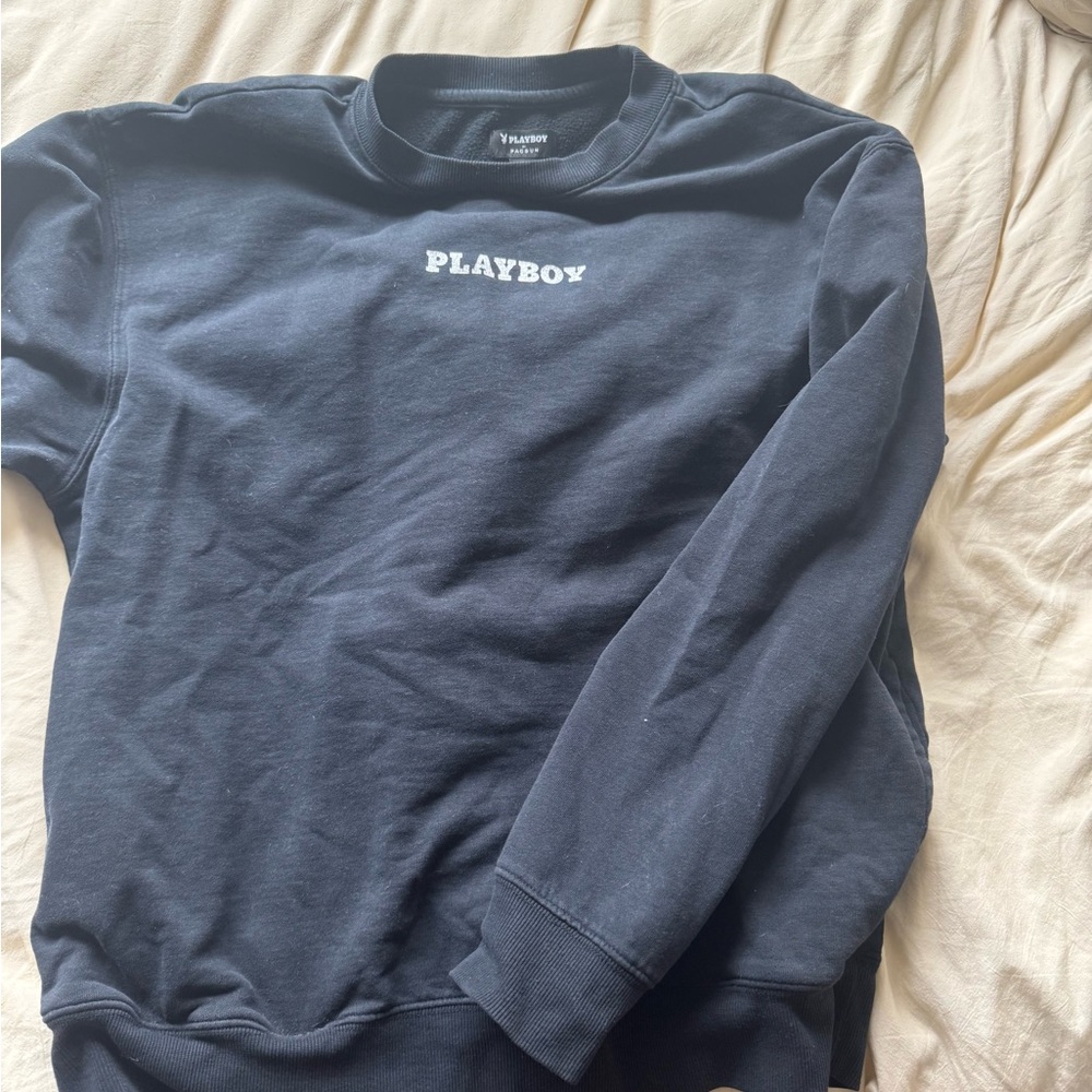 PLAYBOY Black Crewneck Sweater with Ribbed Cuffs